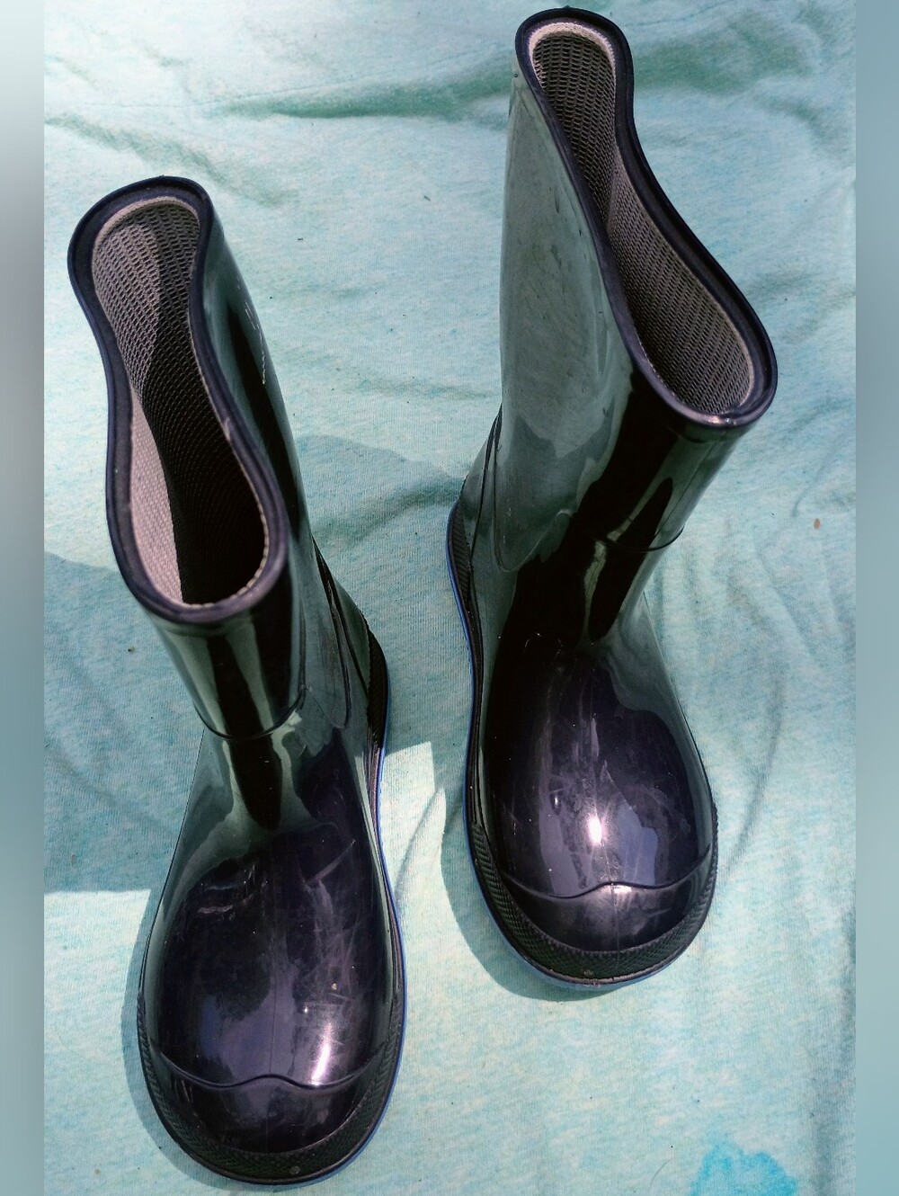Kids Lightly Worn Unisex Classic Lined Rubber Black Waterproof Rain Boot Sz 7-8